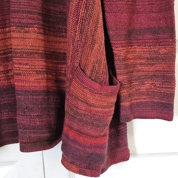 J. Jill Wide Stripe Wool Blend Cardigan Large Tight Knit Red Pink Purple Open - Picture 3 of 5